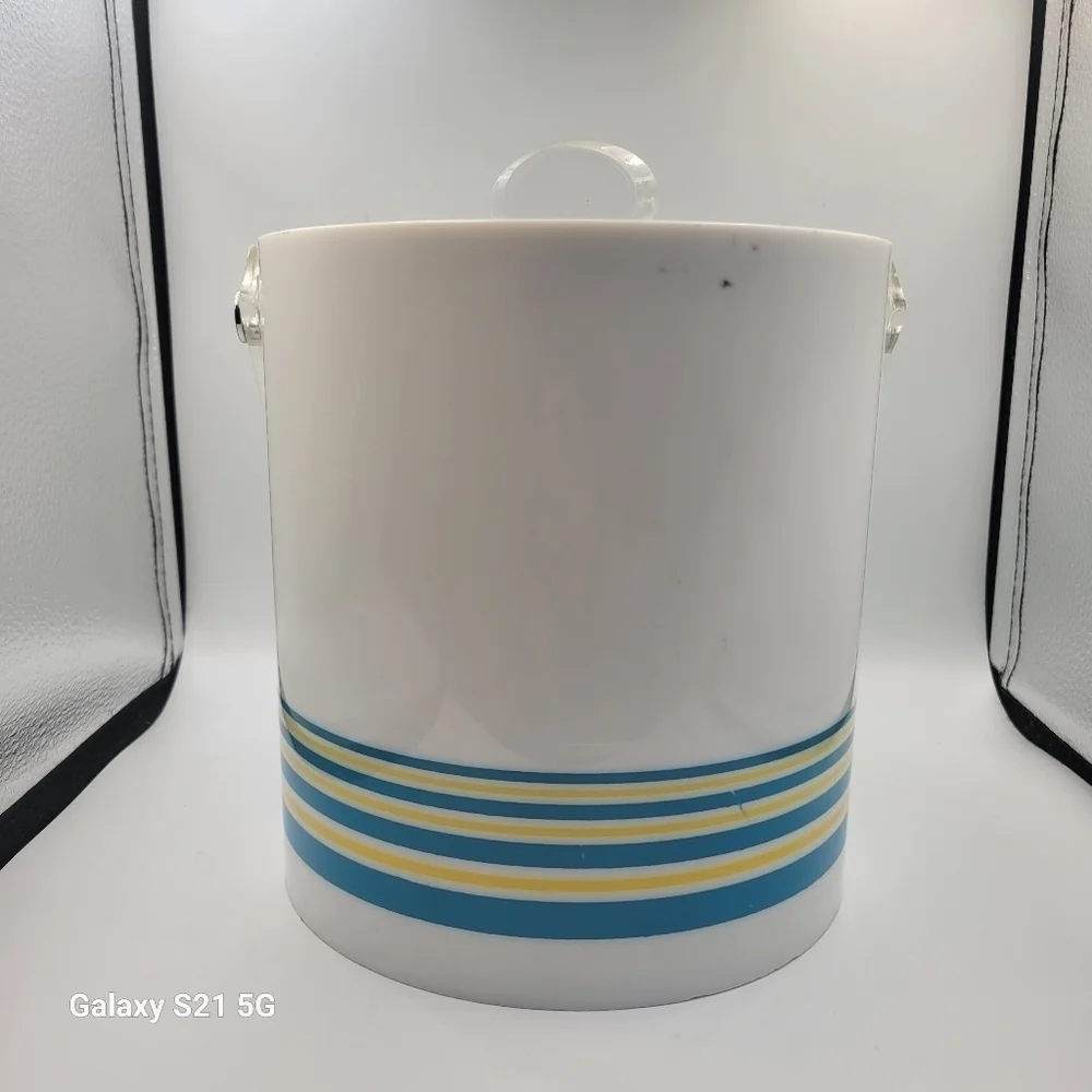 Vintage Himark Kitchen Gourmet 1980s Lucite Teal & Yellow Ice Bucket